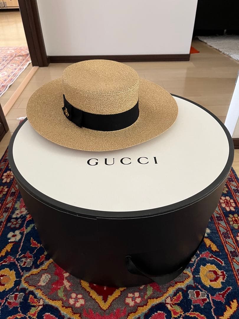 専用、箱付きGUCCI リボン帽子　麦わら帽子　かんかん帽　ラメ　リボン　美品