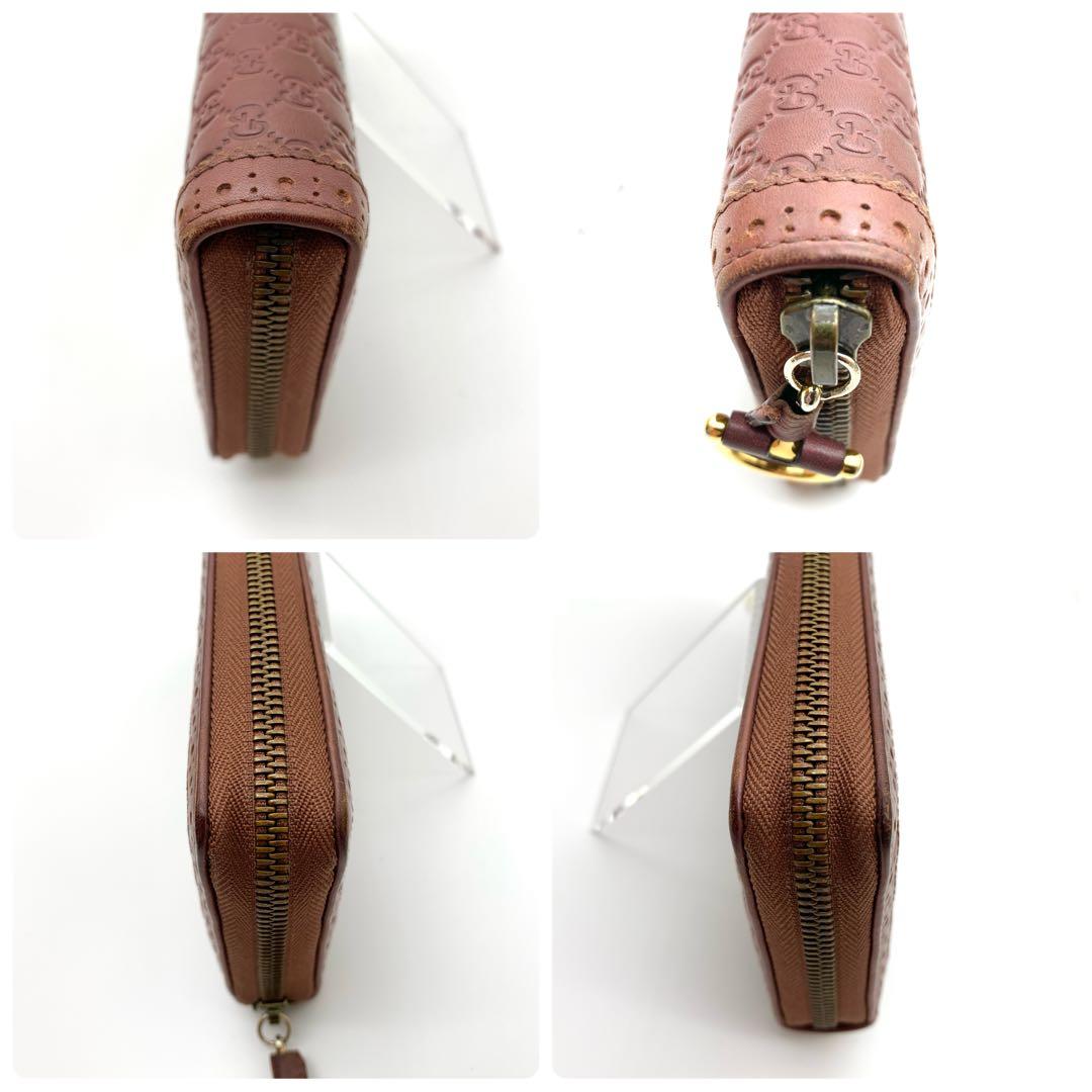 【美品】GUCCI マイクロシマ 長財布 ラウンドファスナー ピンクブラウン系