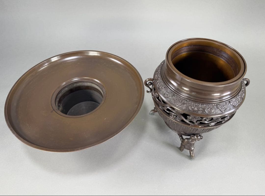 いけばな　池坊　鋳銅花器　陵山在銘 銅薄端　古流　未生流　龍生派 花瓶　華道具