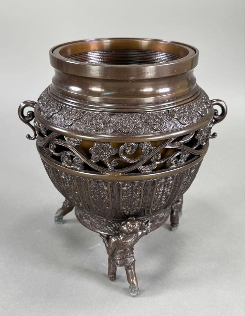 いけばな　池坊　鋳銅花器　陵山在銘 銅薄端　古流　未生流　龍生派 花瓶　華道具