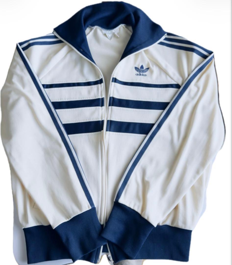 希少 adidas フランス製 VENTEX トラックジャケット 薄ベージュ×紺