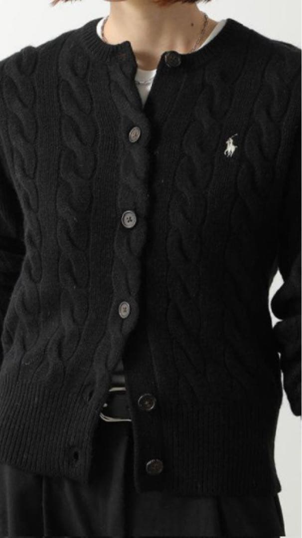 カシミヤ混　POLO ラルフローレン ケーブルニット カーディガン ブラック