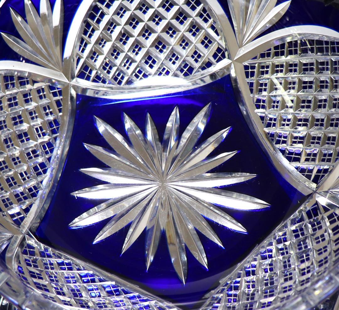 オールド・バカラ 1890年美術館級 大型青色被せ装飾 丸型切子鉢 茶懐石道具