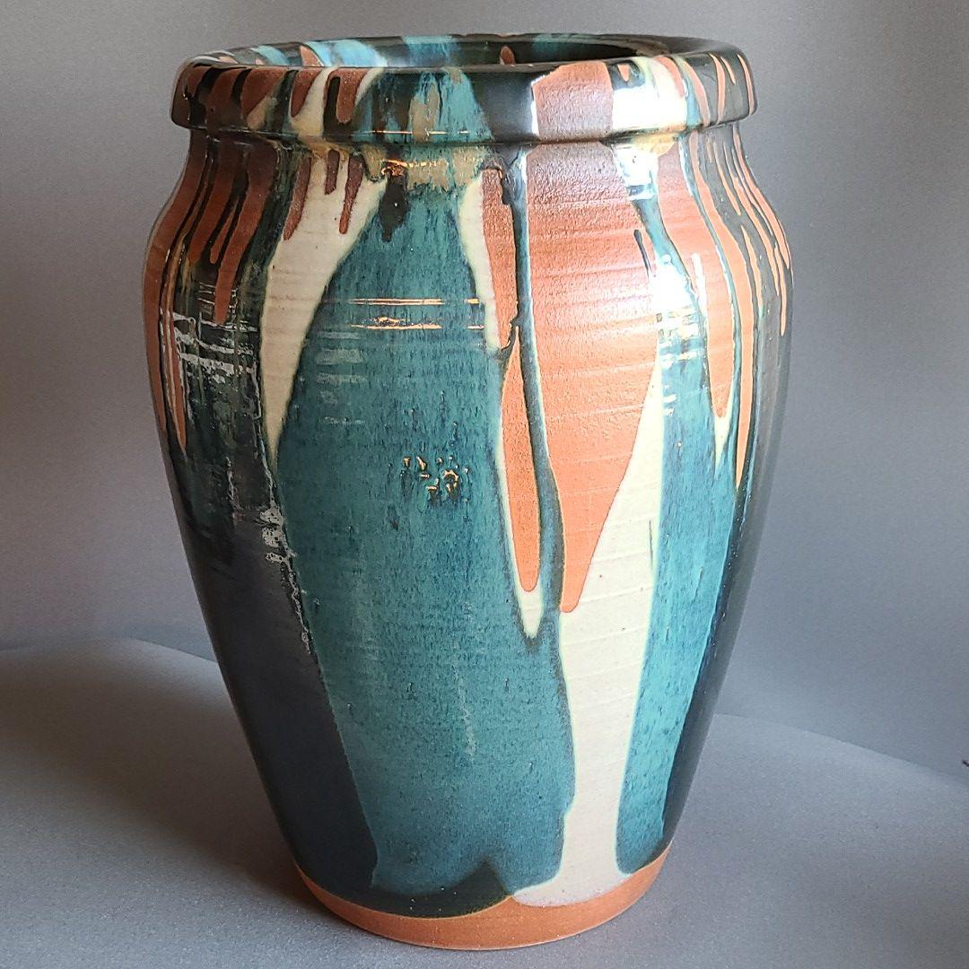 信楽焼傘立て  三彩流し 高さ４７cm