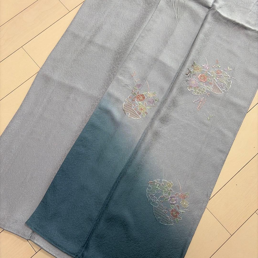■E535■美品■正絹■秘色色　汕頭刺繍　全刺繍柄　袷　訪問着■丈169　裄67