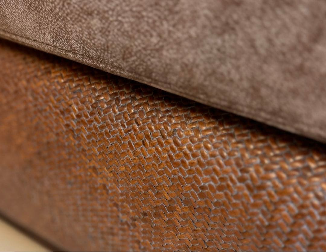 高品質な革張り＆ラタン オットマン スツール