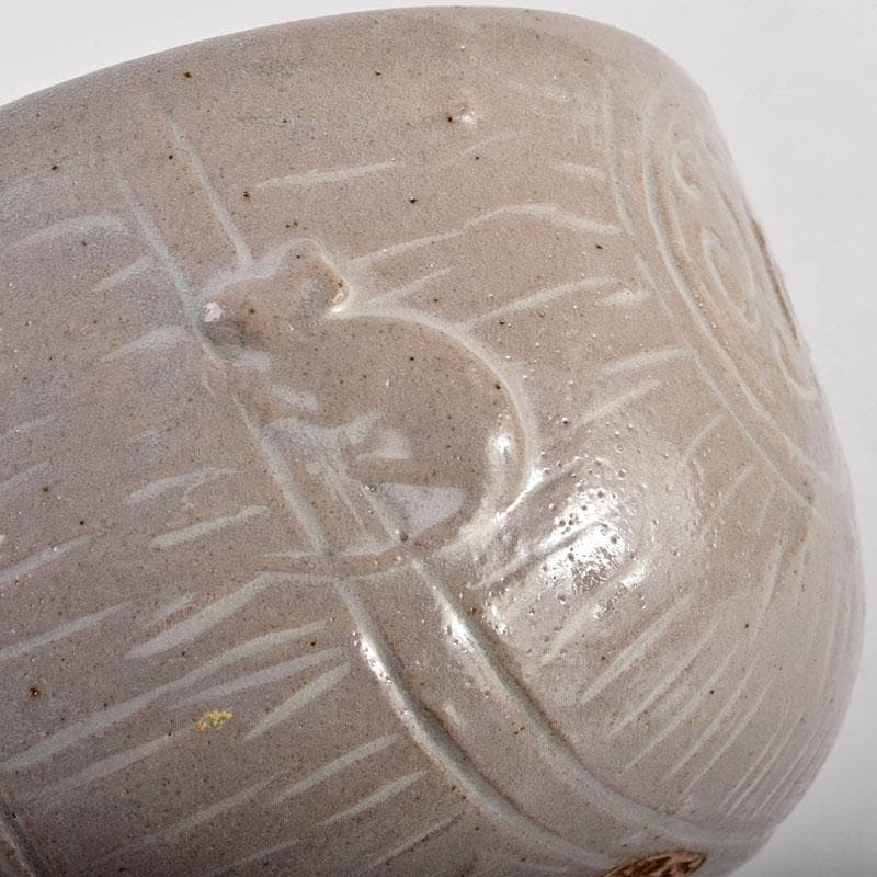 茶道具　萩焼　人間国宝　十代　三輪休雪作　俵鼠茶碗　共箱　M　R4882