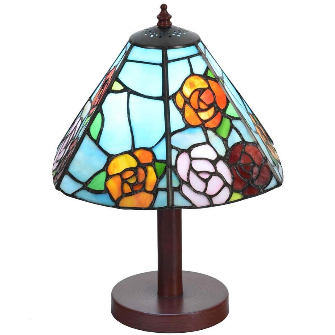 ☆爽やかなブルー　バラが彩る　ステンドグラス　卓上照明