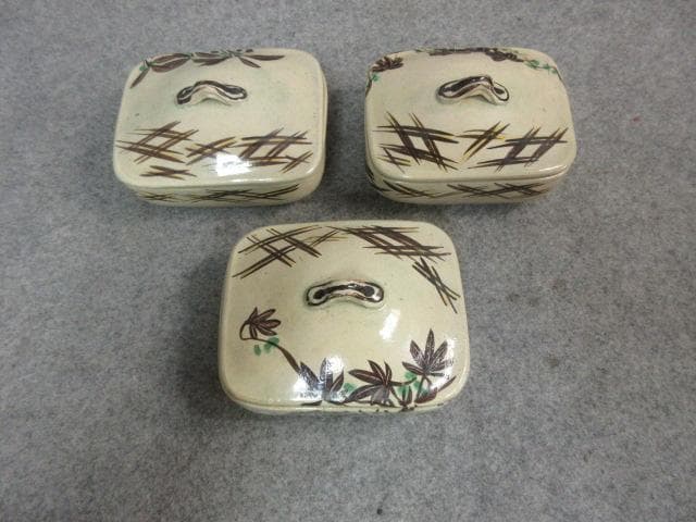 楓図蓋付き向付 3個 箱入り [B24548]