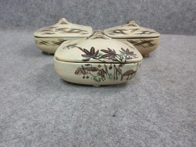 楓図蓋付き向付 3個 箱入り [B24548]