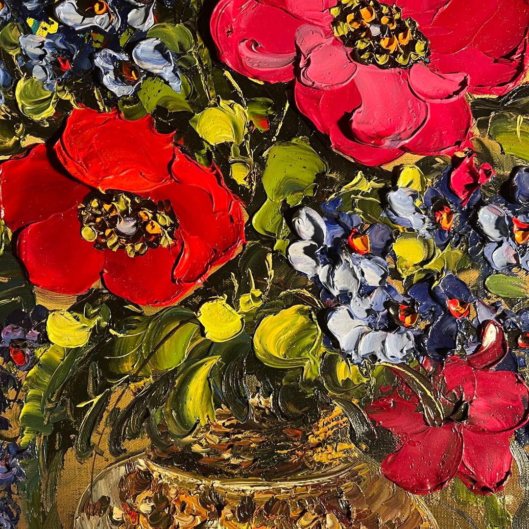 ★特大秀作★ 手書き油絵 花瓶の花 額付き 絵画 インテリア油彩画