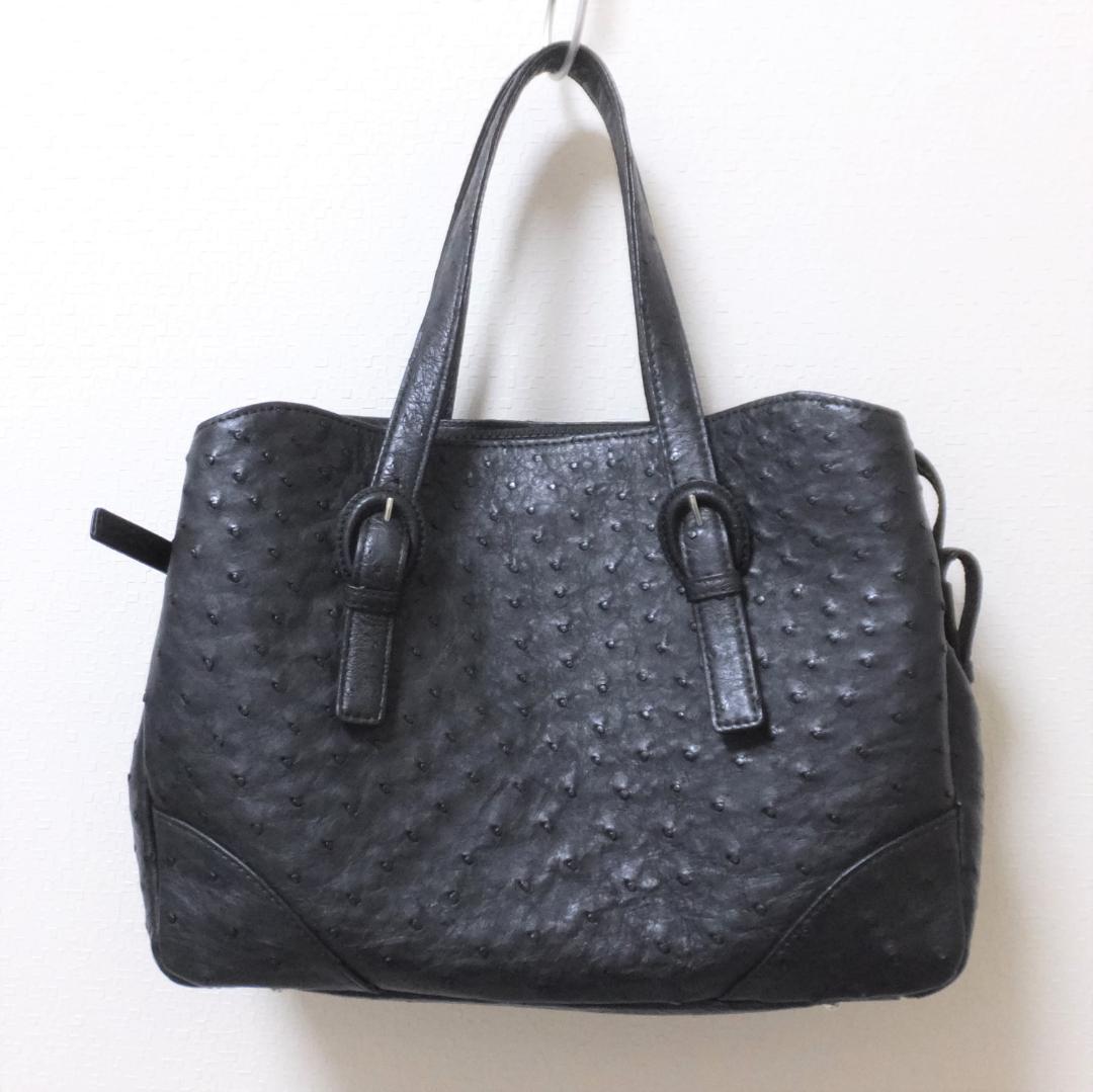 未使用　Takechi　ブラック　オーストリッチ　ハンドバッグ　黒　■　Q313