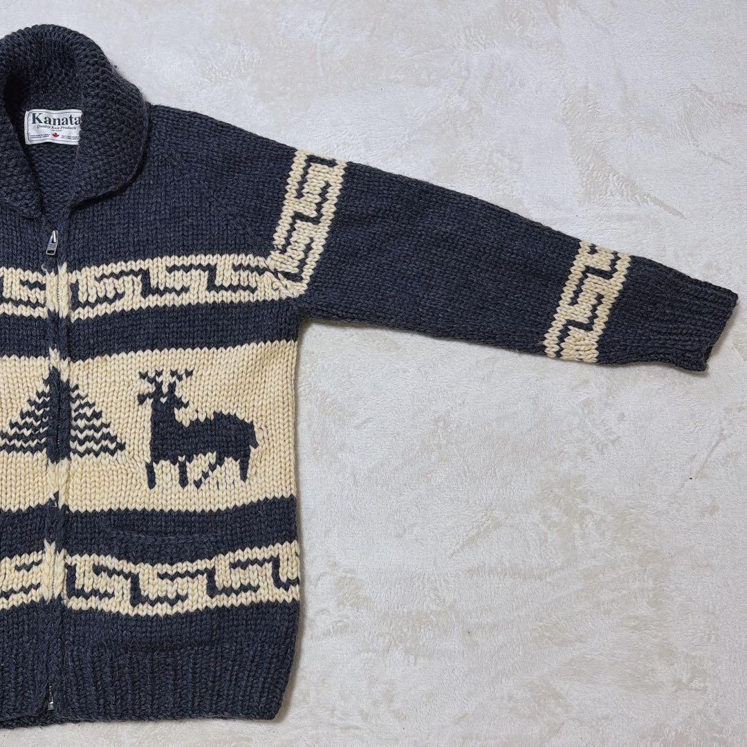 KANATA 鹿柄 カウチンセーター 希少なビッグサイズ XL/2XL ネイビー