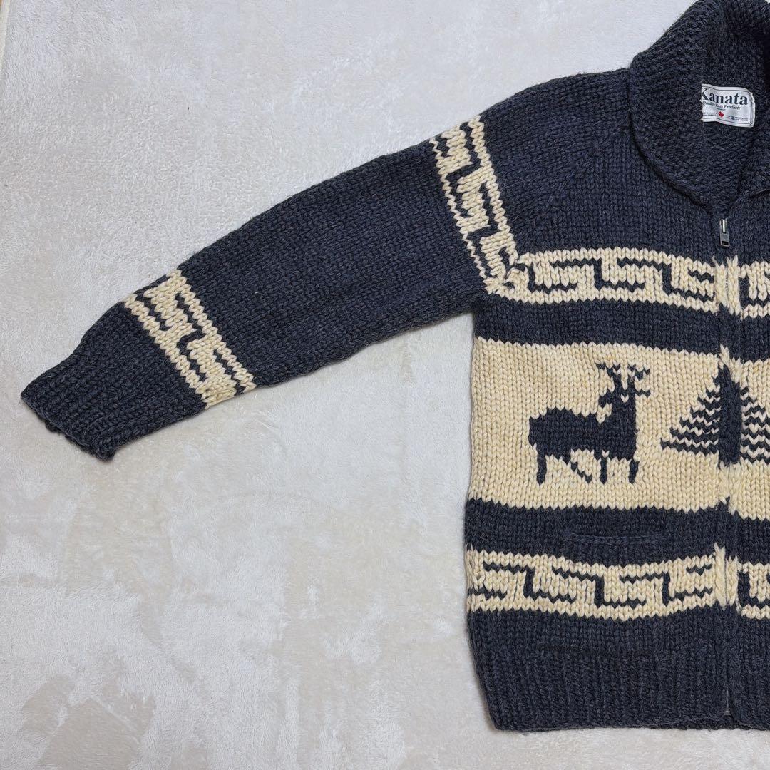 KANATA 鹿柄 カウチンセーター 希少なビッグサイズ XL/2XL ネイビー