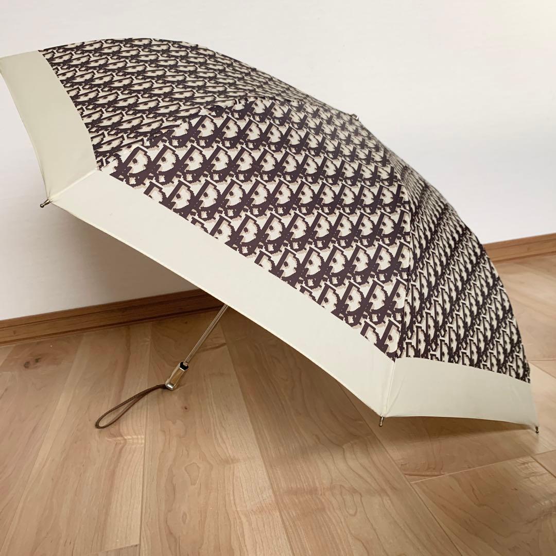 【人気】クリスチャンディオール 折り畳み傘 ケース付 トロッター柄 総柄 茶色