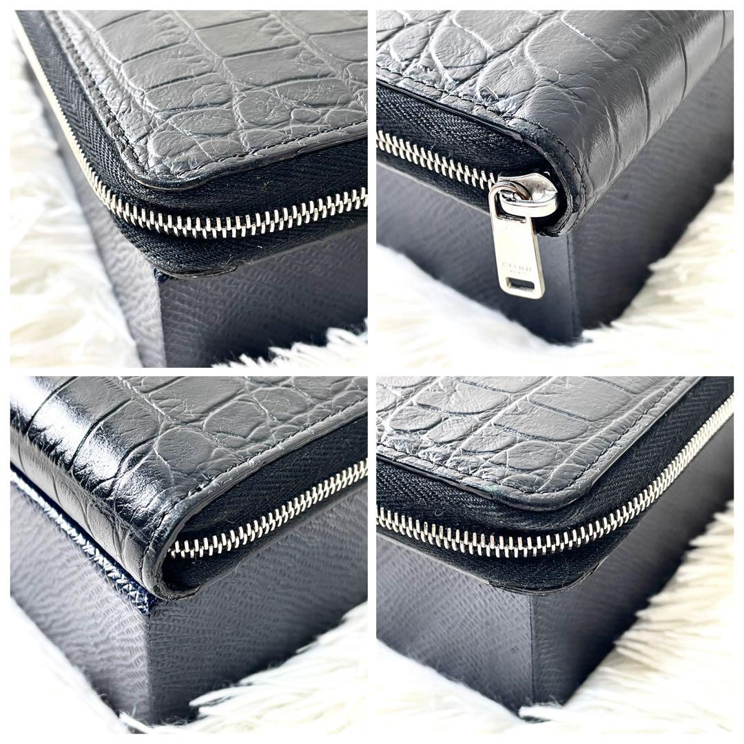 セリーヌ　CELINE ラウンドファスナー　長財布　クロコダイル　ブラック　黒