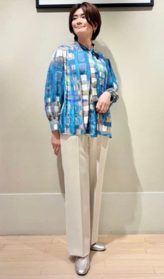 Ballsey スタックチェックプリントワイドボウタイブラウス トゥモローランド