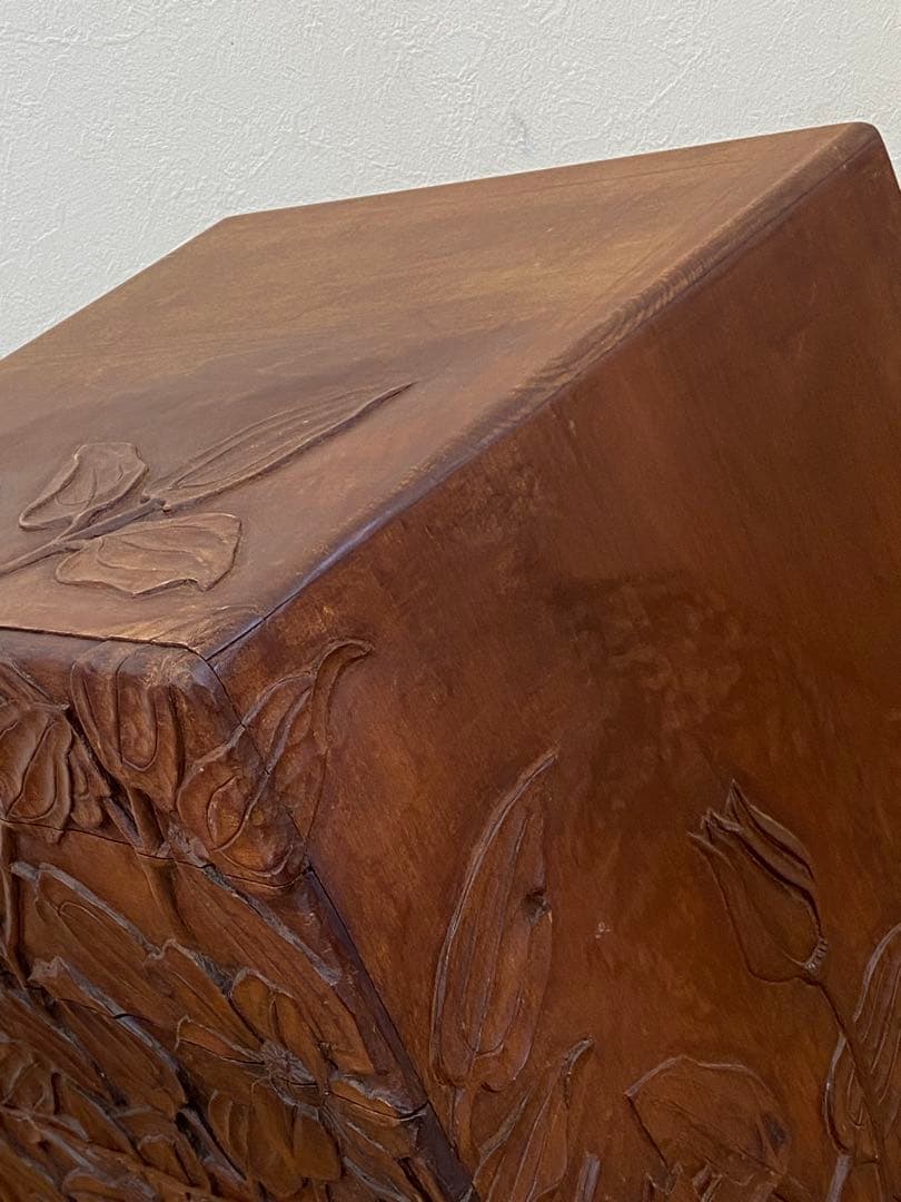 木製 花 彫刻 5段 小引き出し 小箪笥 ミニチェスト 金助作