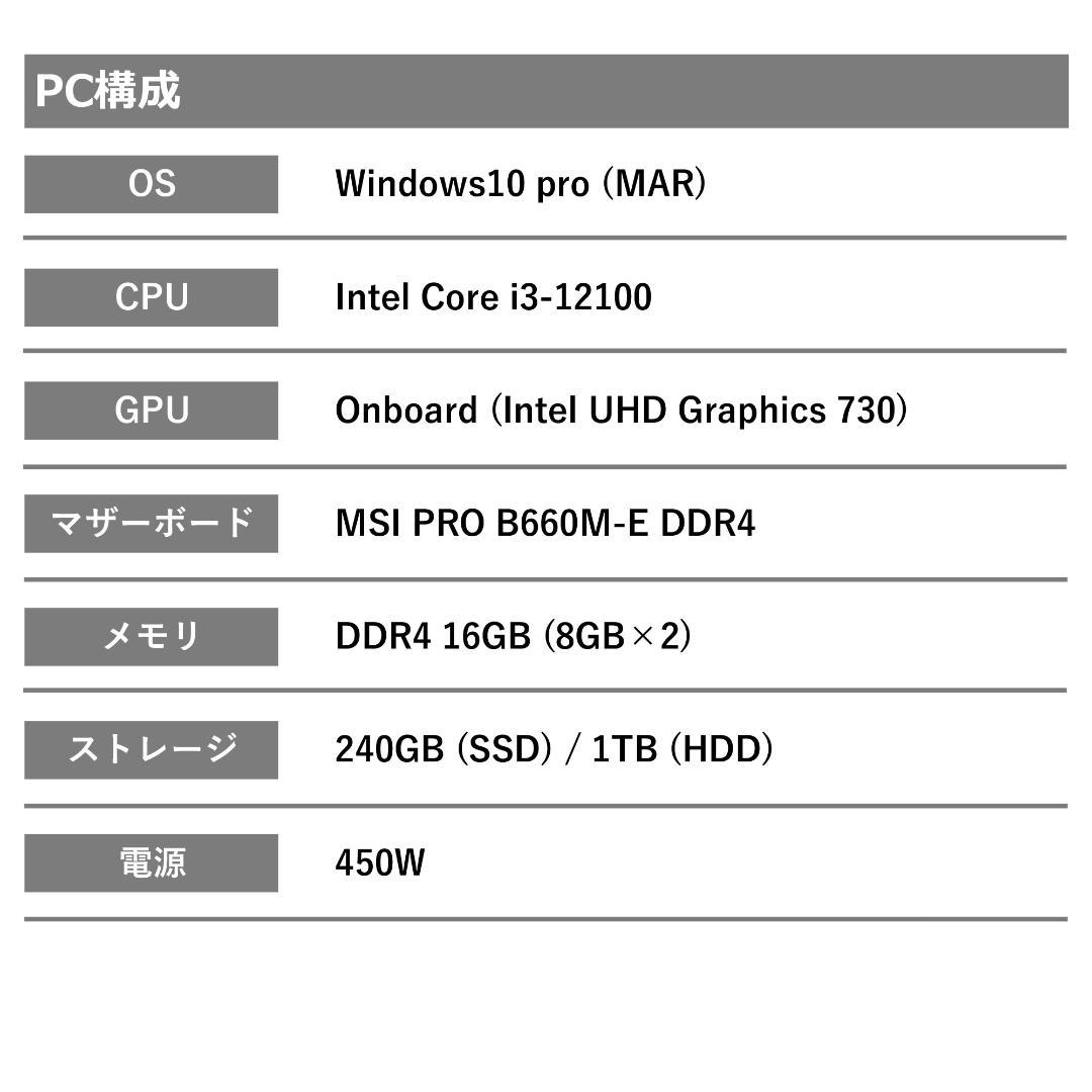 オフィス用PC Core-i3 16GB（未使用）