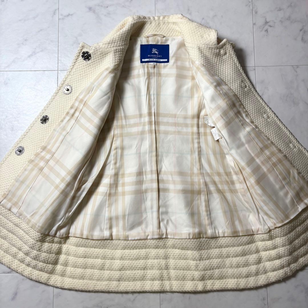 バーバリーブルーレーベル ツイード フレア袖 Aライン コート 38