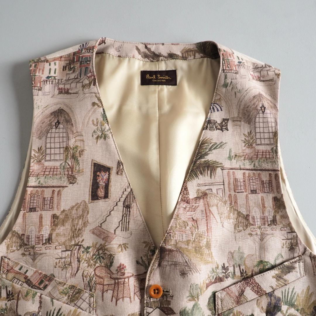 ポールスミス　麻１００％　ベスト　ジレ　総柄　美品