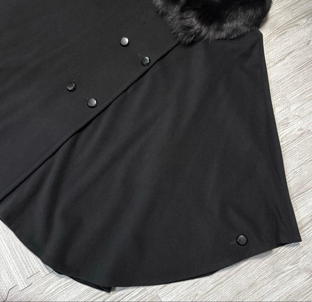 高級カシミヤ イタリア ブラック ファー ポンチョ ケープコート ウール 日本製