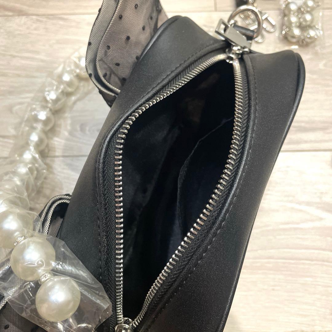 pium ドットチュールリボン2wayバッグ ピンク×ブラック