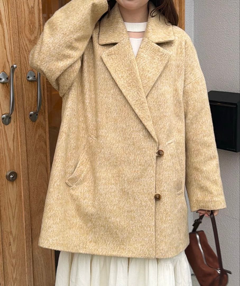 OLUN サイドボタンシャギーコート