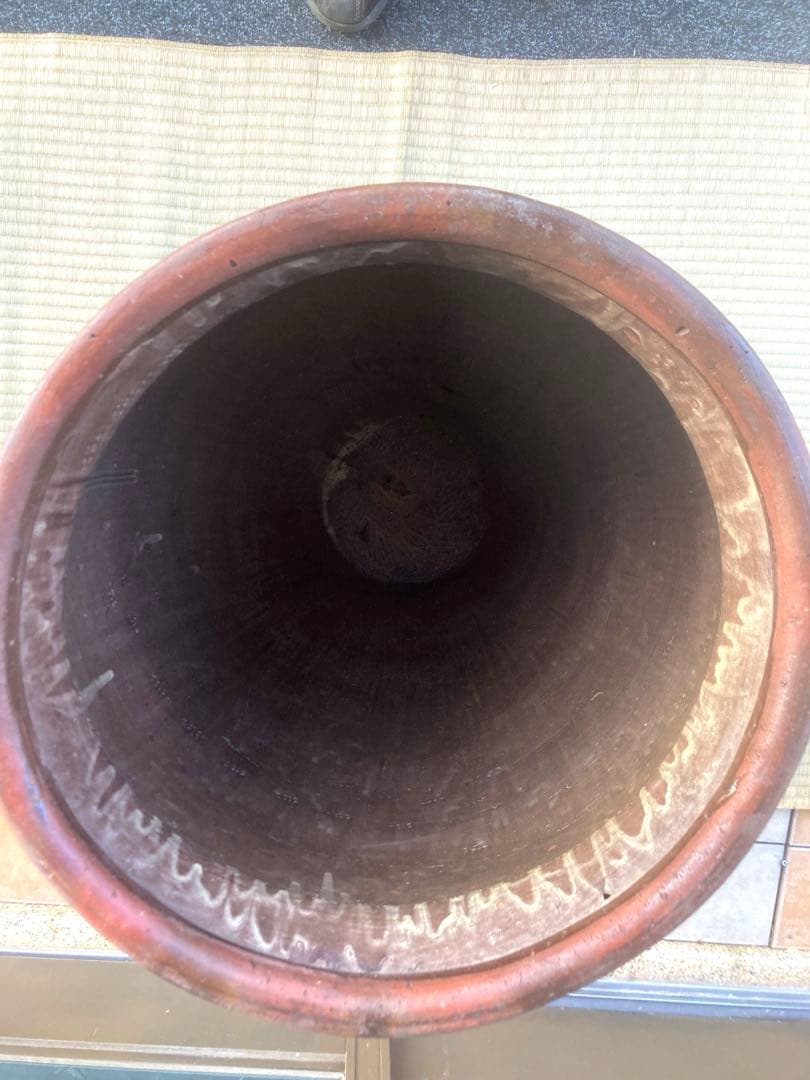 大型 水瓶 睡蓮鉢 火鉢 陶器製 壺 メダカ鉢 高さ64cm 直径42cm 骨董