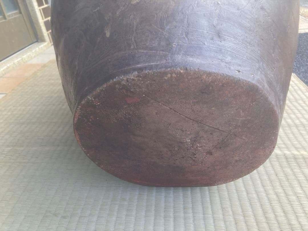 大型 水瓶 睡蓮鉢 火鉢 陶器製 壺 メダカ鉢 高さ64cm 直径42cm 骨董