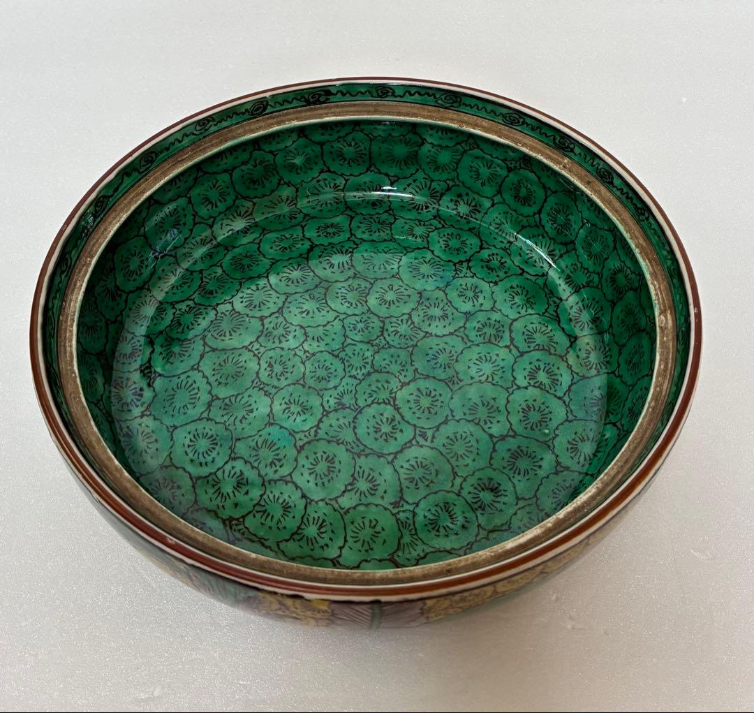 江戸時代幕末 明治以降 再興九谷 吉田屋窯 青手九谷 色絵芭蕉文 蓋付鉢