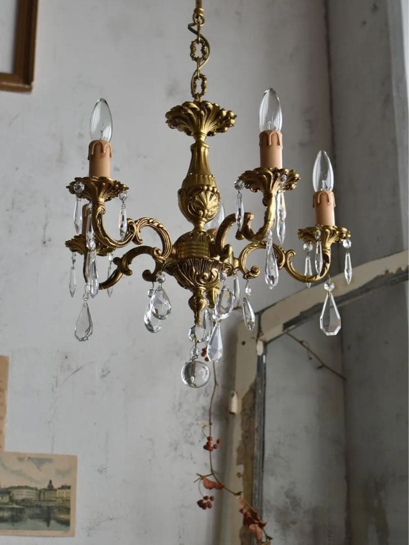 ゴールド　シャンデリア 5灯　フランス アンティーク　一点もの　最終値下げ