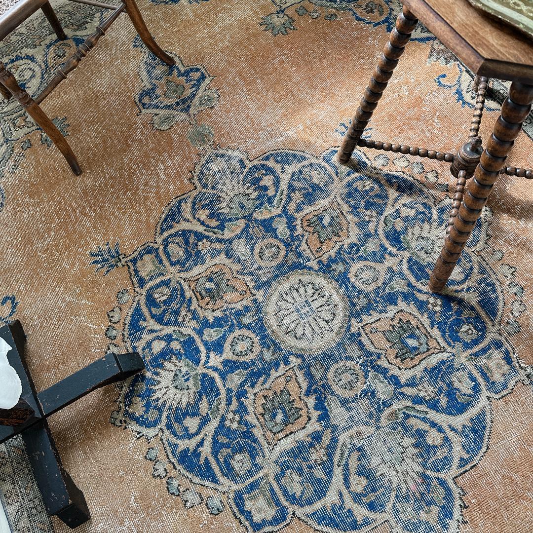 トルコ製ヴィンテージラグ992 超大判 レア キャメル オレンジ ネイビー