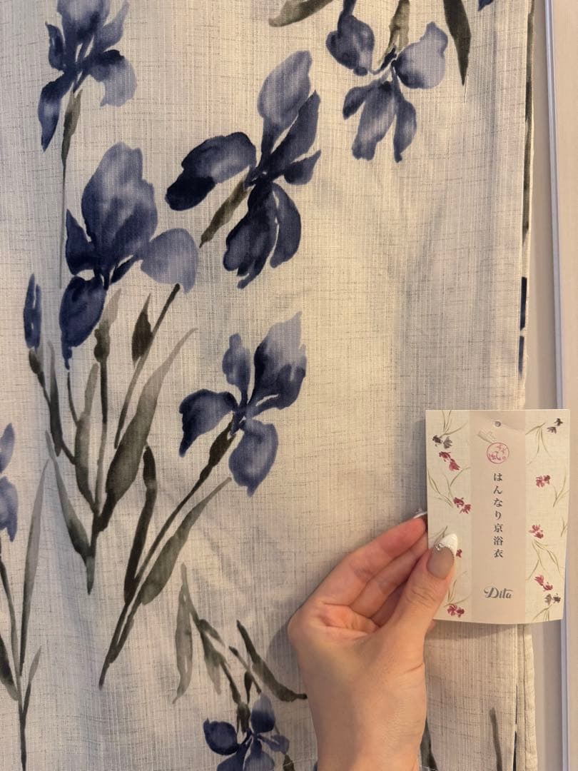 浴衣・帯セット 白地に青い花柄