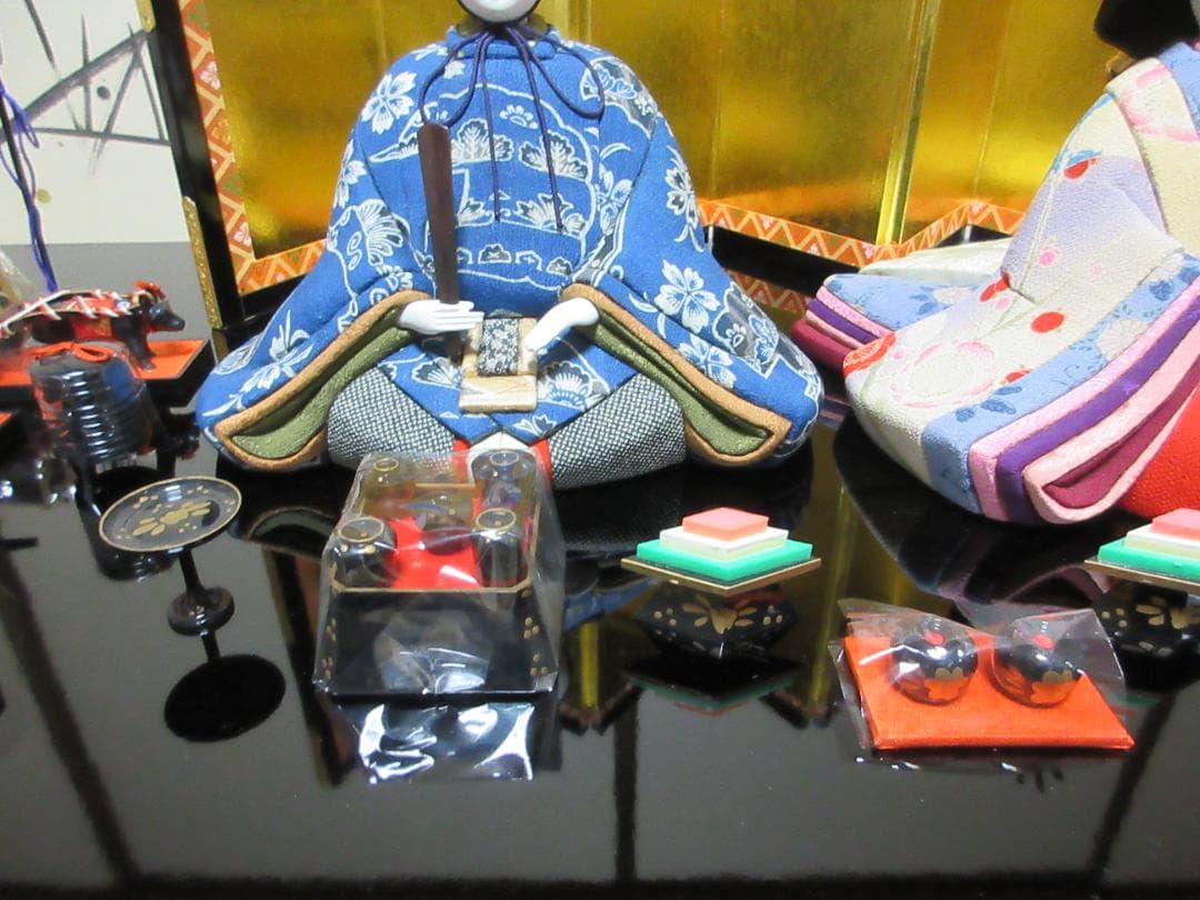 江戸ちりめん　檜扇　親王飾り　木目込み　金屏風