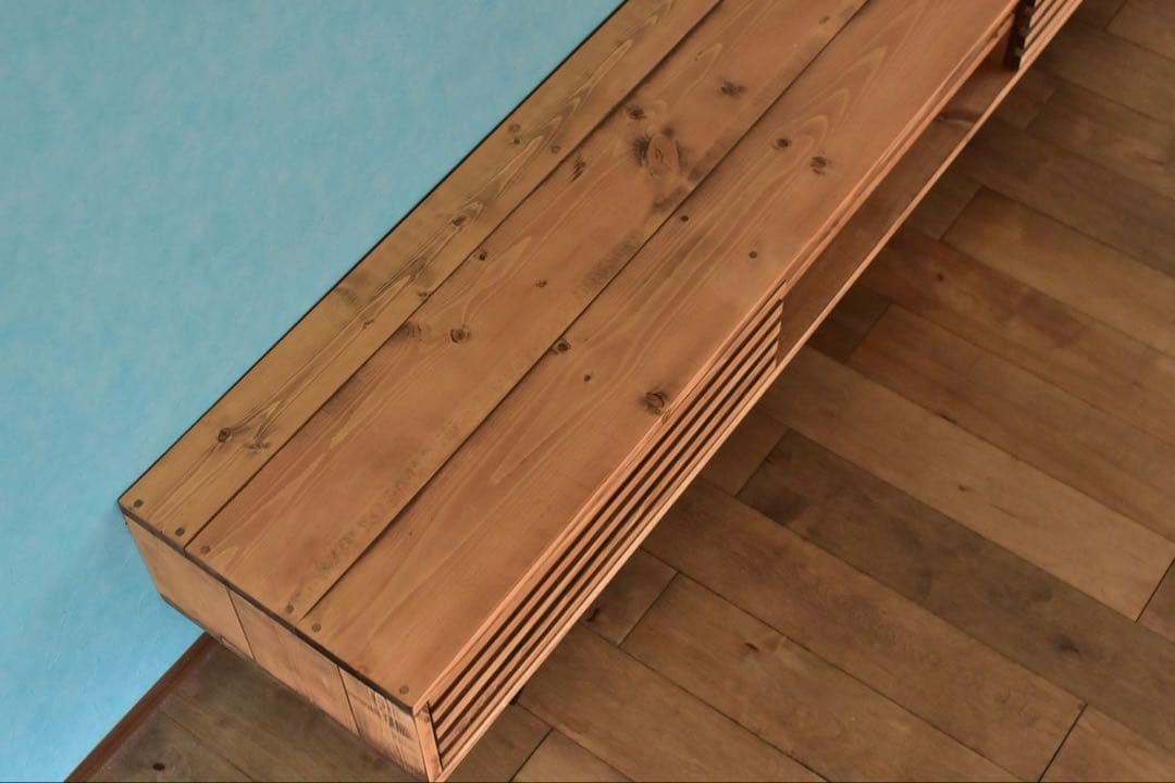 無垢】テレビボード　180㎝　サイド格子　ミディアムブラウン　　鉄脚