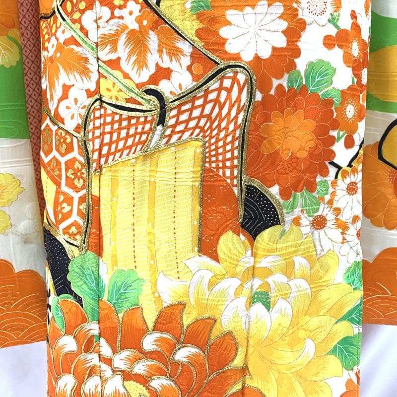 411ag18, 小物類□七五三 七歳 女児 着物&袋帯&長襦袢　□状態良好