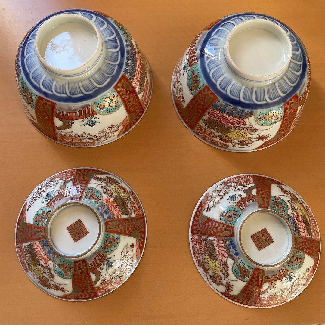 ♦骨董♦瓔珞♦蓋茶碗♦2客♦多分明治時代♦