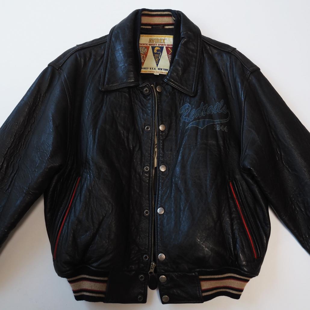 AVIREX 襟付き ショート丈 短丈 オールレザースタジャン 茶芯 本革