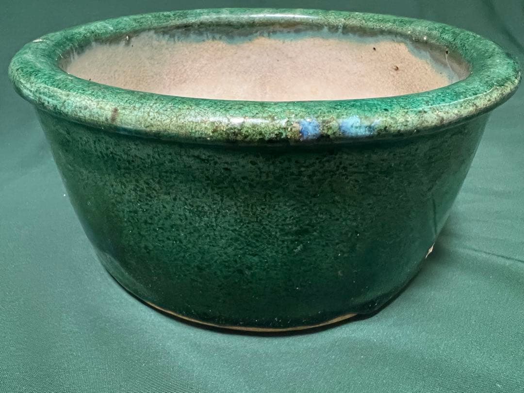 中国清朝緑釉 陶器古美術骨董品 時代物 高さ9cmx口径19.5cm整理品現状品