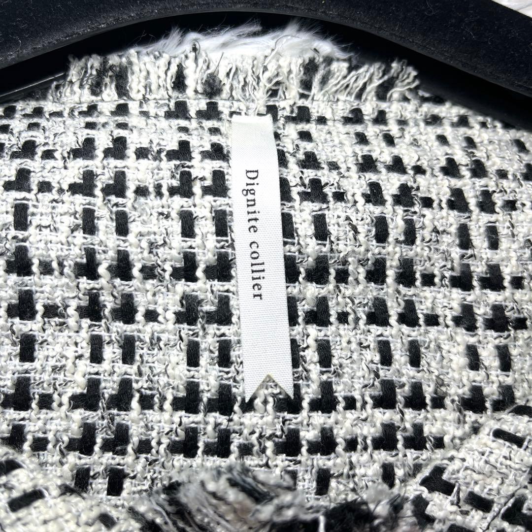 美品 ディニテコリエ ノーカラー ツイード ジャケット ドルマン ホワイト