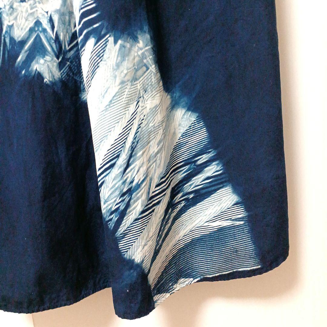 壺草苑　藍染め　ロングシャツブラウス　シャツワンピース