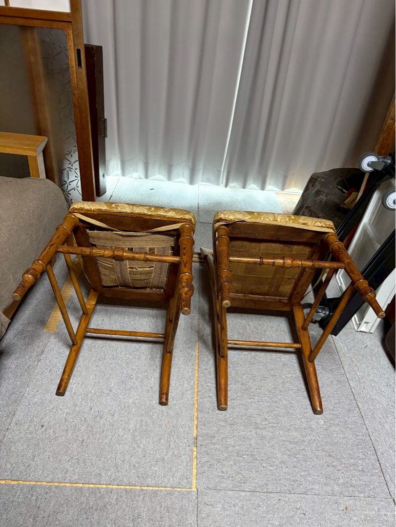 アンティーク調 木製ダイニングチェア 2脚セット 布張り　当時物　昭和レトロ