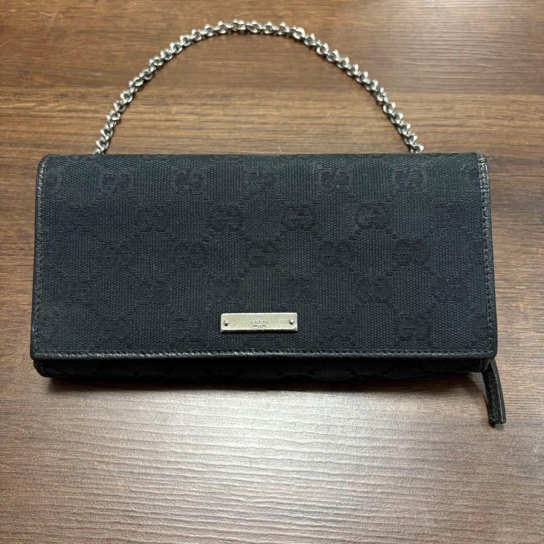 GUCCI グッチ GG キャンバス チェーンストラップ付き 長財布