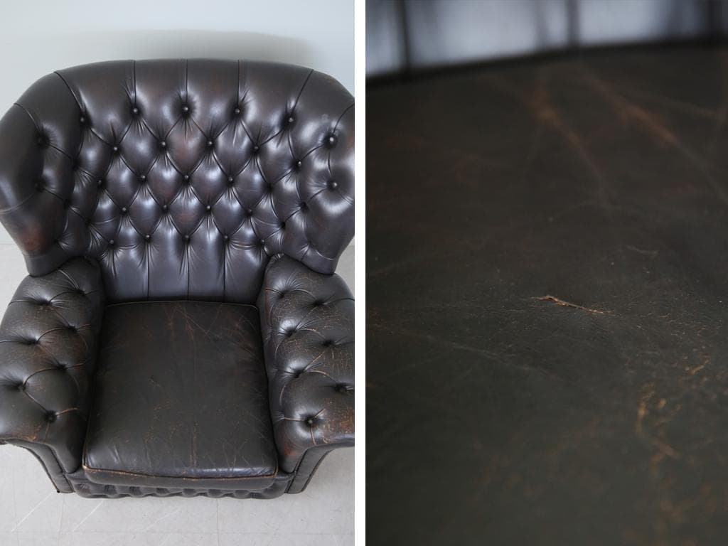 英国アンティークチェスターフィールドアームチェア/本革レザーソファー89-186