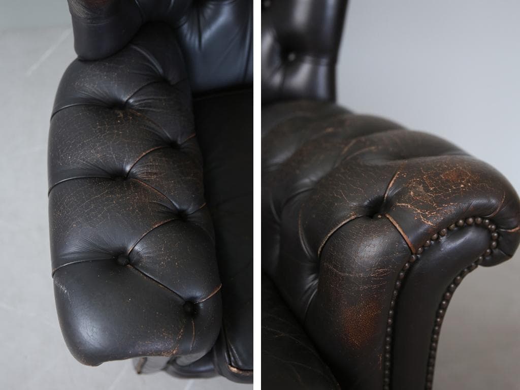 英国アンティークチェスターフィールドアームチェア/本革レザーソファー89-186