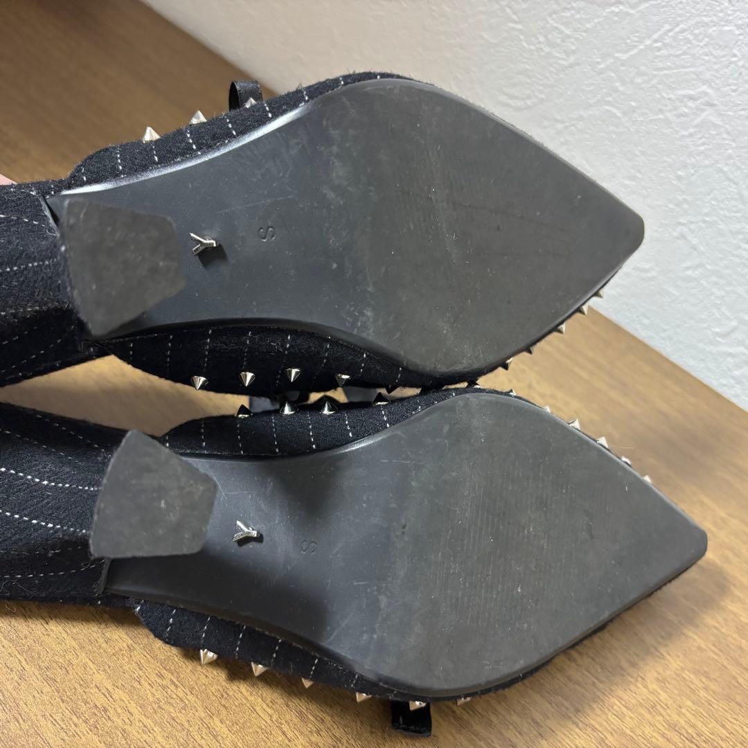 YELLO イエロ リボン ミュール サンダル ハイヒール スタッズ ブラック