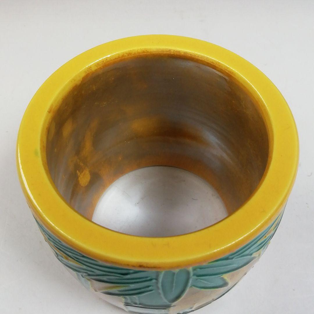 Ｔ９７１　皆具　『黄交趾釉　竹文』『平安　橋本城岳 造』　共箱　茶道具