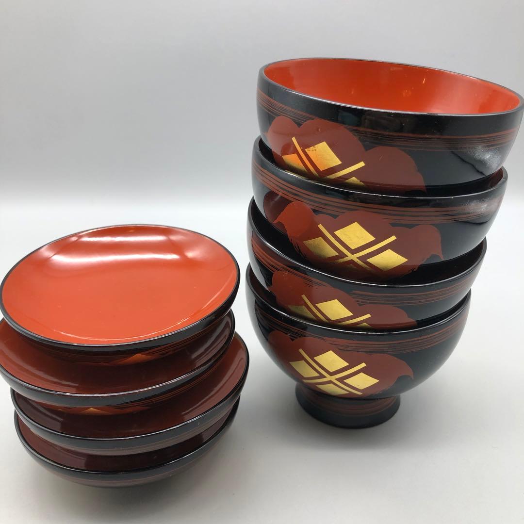 新品未使用秀衡塗菱形金箔漆雲文様蓋付き椀4客セット伝統工芸高級品ビンテージ食器