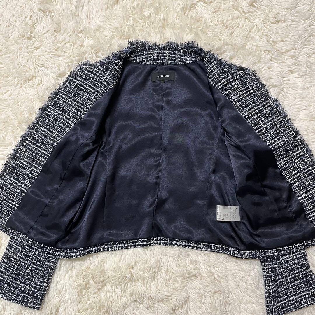 美品UNTITLED ラメツイード ノーカラージャケット M 黒系 フォーマル